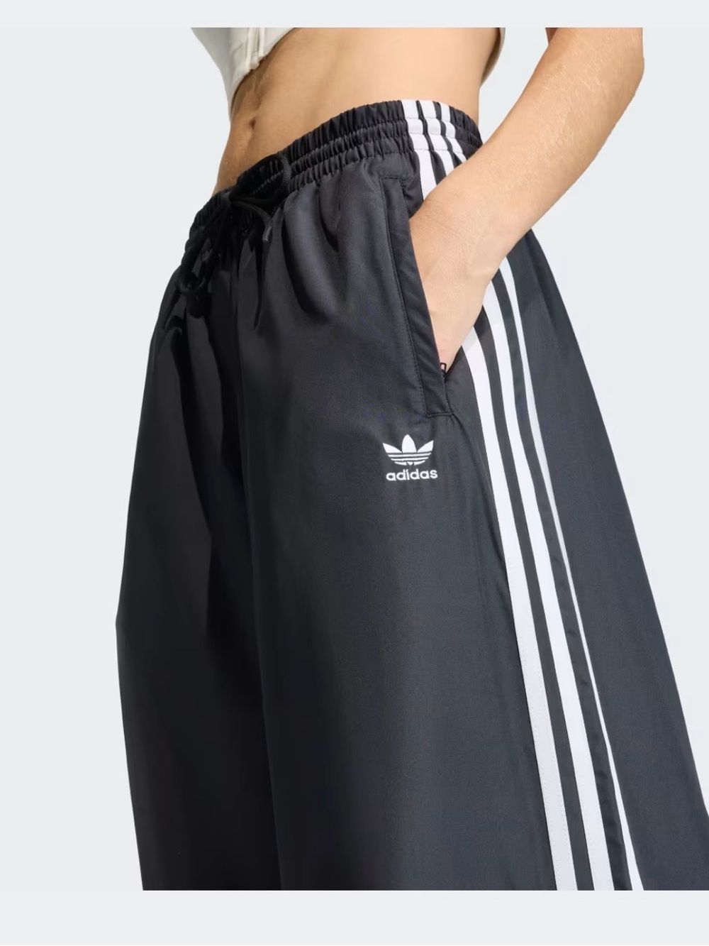 NEW Adidas Wide Leg Track Pants with Three Stripes - Black & White - Picture 5 of 6